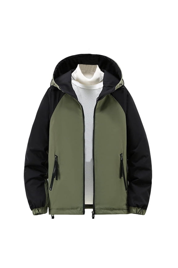 Men's Casual Solid Color Zipper Pocket Shoulder Cuff Padded Thickened Jacket,Green Big and Tall Men M