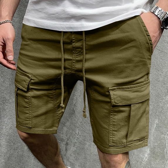 DPTALR Men's Casual Twill Cargo Shorts,Cotton Drawstring Classic Stretch Cargo with Multiple Pockets,Green,Big and Tall Men XL