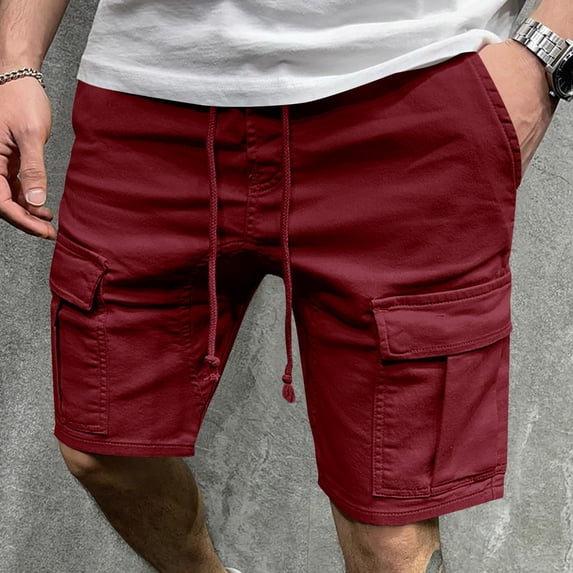 DPTALR Men's Casual Twill Cargo Shorts,Cotton Drawstring Classic Stretch Cargo with Multiple Pockets,Red,Big and Tall Men XXXL