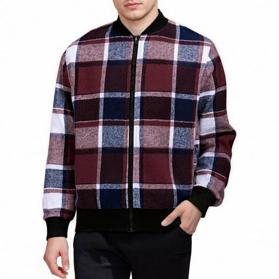 DPTALR George Men's Checkered Flannel Zipper Jacket,Casual Long-Sleeved,Brown,Big and Tall Men XXXL