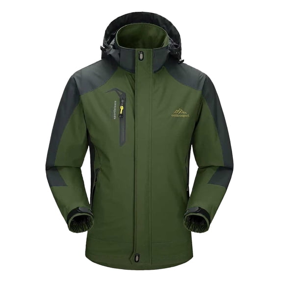 DPTALR Men's Color Block Pocket Detachable Zipper Outdoor Jacket,Army Green, XXXXL