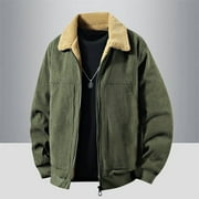 DPTALR George Men's Corduroy Fleece Jacket Lined Jacket Turn-Down Collar Full Zip Warm Winter Jacket Army Green Big and Tall Men L