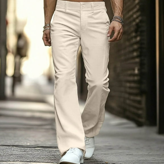 DPTALR George Men's Corduroy High Waisted Flare Wide Leg Elastic Stretchy Waist Fall Winter Work Casual Trendy Pants,Khaki Big and Tall Men S