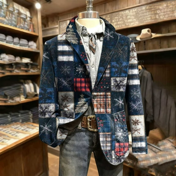 DPTALR George Men's Corduroy Print Party Coat with Pockets，Buttons,Ceremonial,Party Design,Navy,Big and Tall Men S