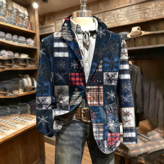 DPTALR Men's Corduroy Print Party Coat with Pockets,Buttons,Ceremonial,Party Design,Navy,Big and Tall Men S