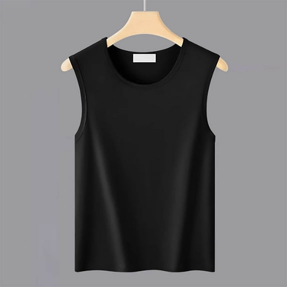 DPTALR George Men's Cotton Camis Solid Color Slim Sleeveless T-Shirt Solid Color Black Big and Tall Men L