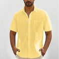 thumbnail image 1 of DPTALR George Men's Cotton Linen Short Sleeve,Casual Lightweight Button Down,Vacation Beach Summer Tops with Pocket,Yellow,Big and Tall Men XXL, 1 of 6