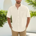 thumbnail image 1 of DPTALR George Men's Cotton Linen Short Sleeve Shirts,Casual Lightweight Button Down,Vacation Beach Summer Tops with Pocket,Beige,Big and Tall Men XXXL, 1 of 2