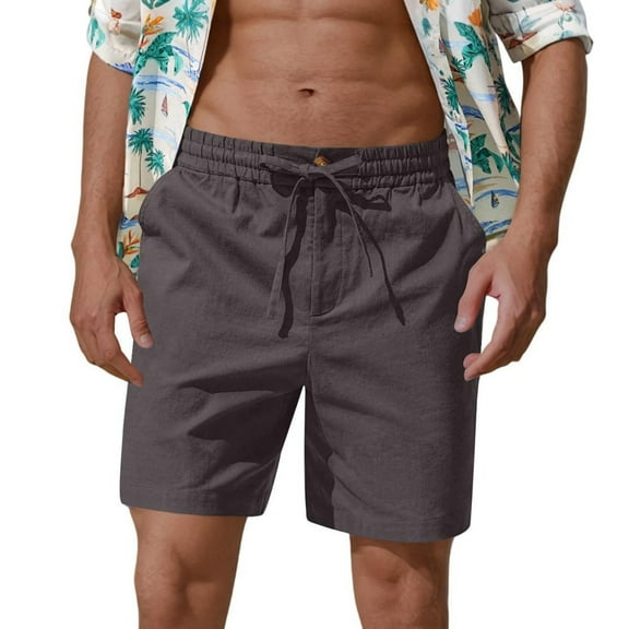 DPTALR George Men's Cotton Linen Shorts,Casual Inseam with Drawstring,Stretch Summer Beach Wear,Gray,Big and Tall Men XL