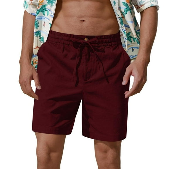 DPTALR George Men's Cotton Linen Shorts,Casual Inseam with Drawstring,Stretch Summer Beach Wear,Wine,Big and Tall Men L