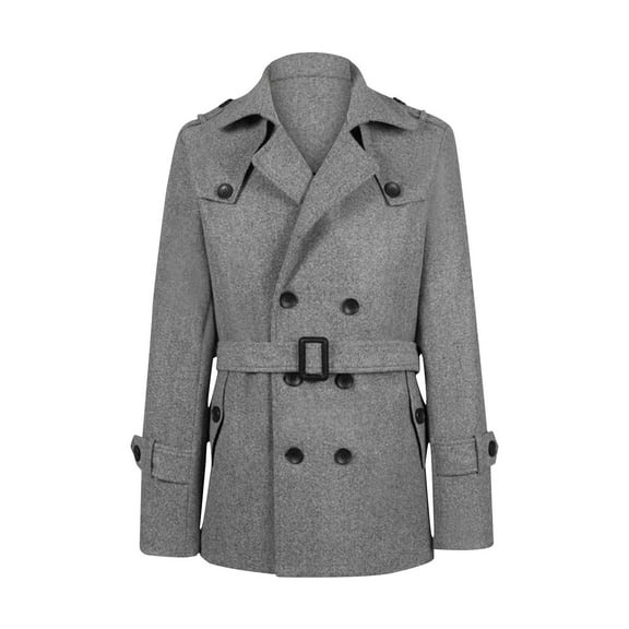 DPTALR George Men's Double Breasted Pea Coats，Winter Mid-Long Trench Coats with Belt,Gray,Big and Tall Men XL