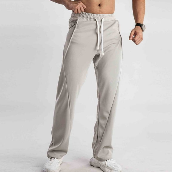 DPTALR George Men's Elastic Waist Drawstring Baggy Wide Leg Sweatpants with Pockets Casual Loose Joggers,Beige Big and Tall Men XL