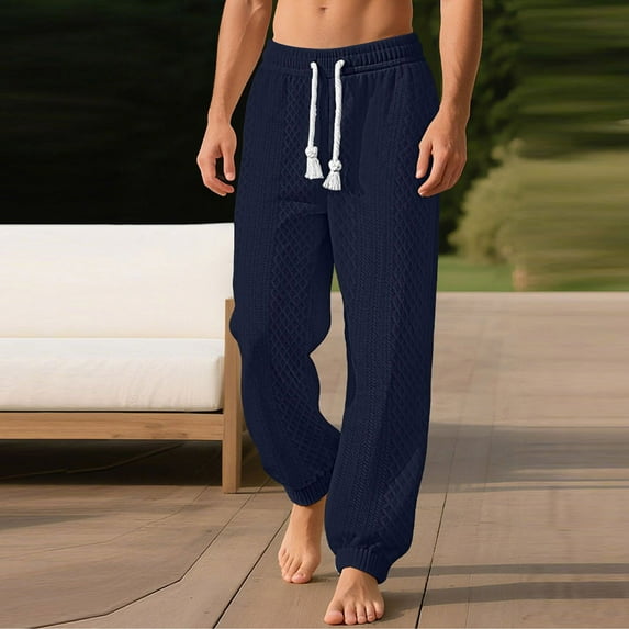 DPTALR Men's Elastic Waist Solid Color Cargo Pants Full Length with Multiple Pockets,Navy Big and Tall Men L