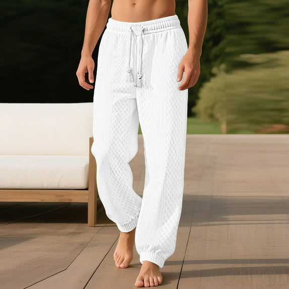 DPTALR Men's Elastic Waist Solid Color Cargo Pants Full Length with Multiple Pockets,White Big and Tall Men M