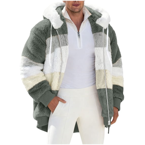 DPTALR Men's Fashion Casual Patchwork Thick Jacket,Hooded with Zipper Pockets,Long Sleeves,Army Green,L
