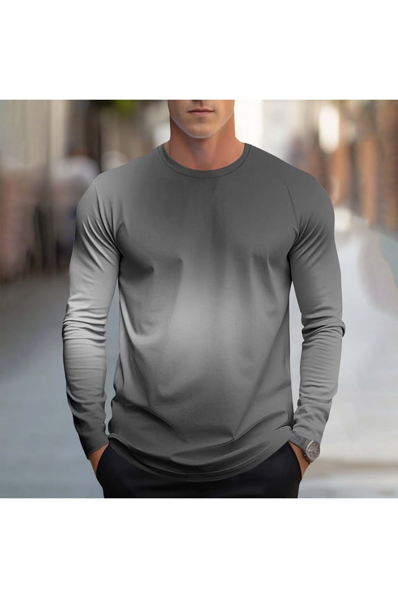 George Men's Fashion Casual Printed Sports Long Sleeve Round Neck Shirts,Gray,Big and Tall Men XXL