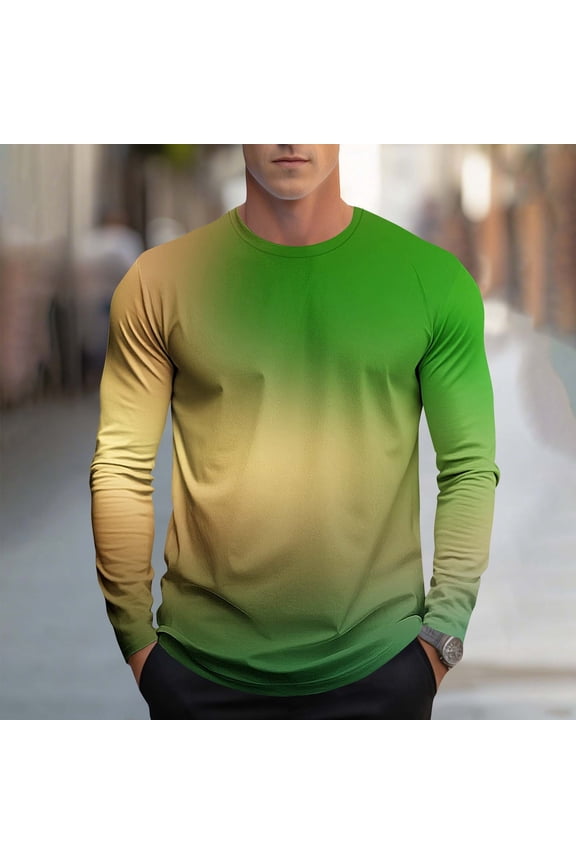 George Men's Fashion Casual Printed Sports Long Sleeve Round Neck Shirts,Green,Big and Tall Men XXL