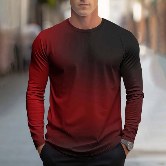 DPTALR Men's Fashion Casual Printed Sports Long Sleeve Round Neck Shirts,Red,XXXXL
