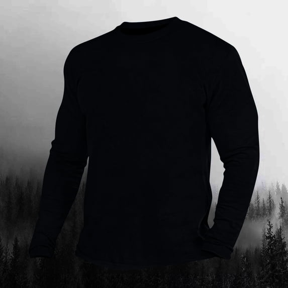 DPTALR Men's Fashion Casual,Solid Color,Round Neck,Long Sleeved,Pullover T-Shirt,Black, M