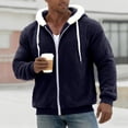thumbnail image 1 of DPTALR Men's Fashion Casual Solid Long Sleeve Fleece Jacket,Hooded with Zipper Pockets,Navy,Big and Tall Men M, 1 of 6