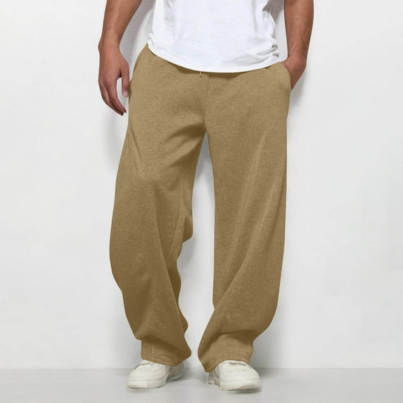 DPTALR Men's Fashion Comfy Solid Color Loose Fit Summer Drawstring Pants with Pockets,Khaki,Big and Tall Men XXL