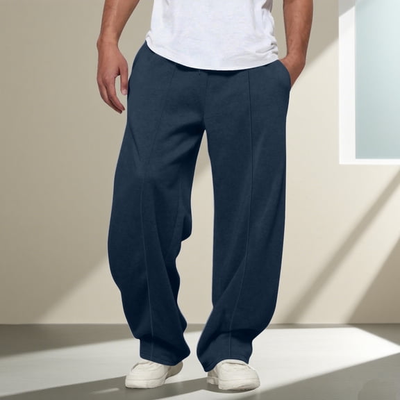 DPTALR George Men's Fashion Comfy Solid Color Loose Fit Summer Drawstring Pants with Pockets,Navy,Big and Tall Men XL