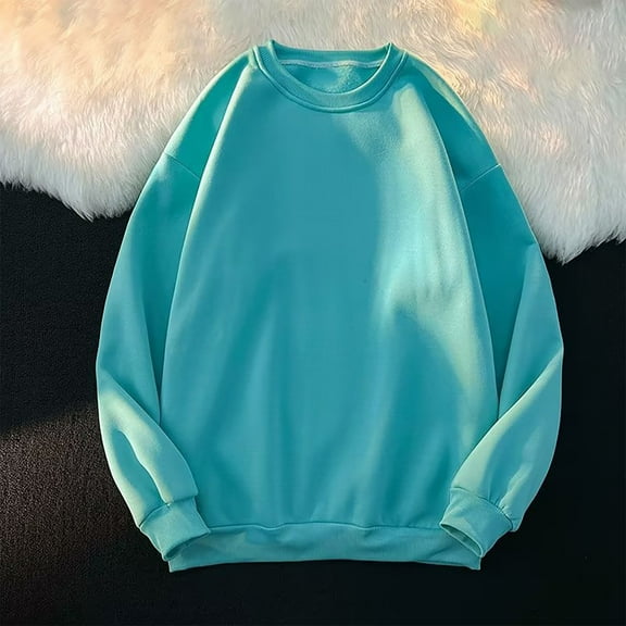 DPTALR George Men's Fashion Plus Size Pullover Solid Color Round Neck Casual Long Sleeved Top,Sky Blue,Big and Tall Men L