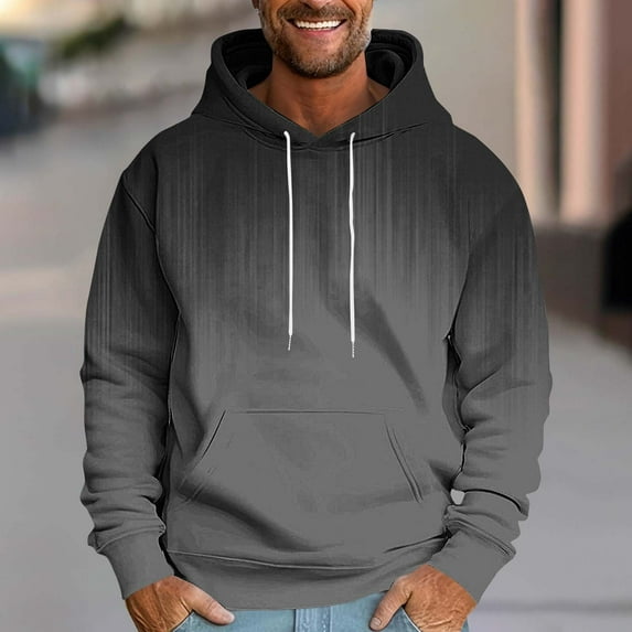 DPTALR Men's Fashion Print Gradient Color Leisure Hooded Sweatshirts with Drawstring,Dark Gray,Big and Tall Men XXL
