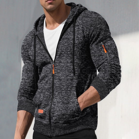 DPTALR Men's Fashion Solid Color Long Sleeve Hooded Jacket with Zipper Pockets,Dark Gray ,XL