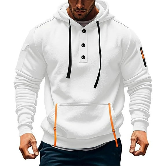 DPTALR Men's Fashion Solid Color Long Sleeve Stand-Up Collar Pullover Sports Sweatshirt with Pocket,White,Big and Tall Men XXL
