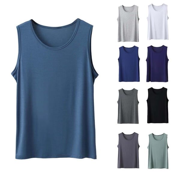 DPTALR Men's Fashion Solid Color Round Neck Sleeveless Comfort Regular Tank Top,Dark Gray,Big and Tall Men XXL