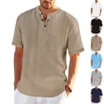 thumbnail image 1 of DPTALR Men's Fashion Solid Color V-neck Button Loose Breathable Casual Shirt T-shirt,Black, L, 1 of 8