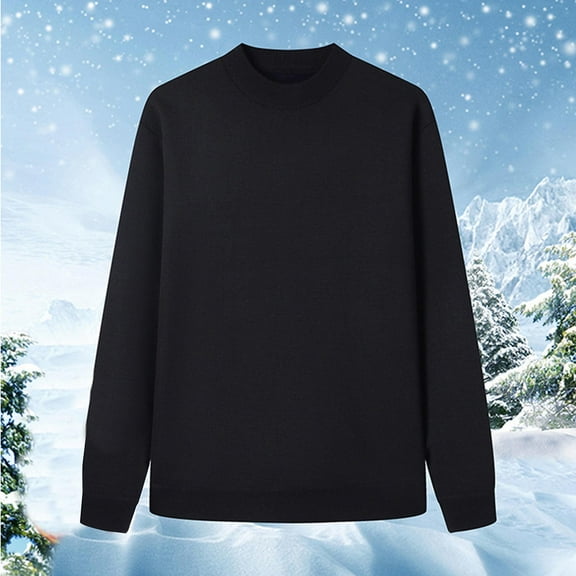 DPTALR George Men's Fashion Solid Color Warm Round Neck Sweater,Black Big and Tall Men XL