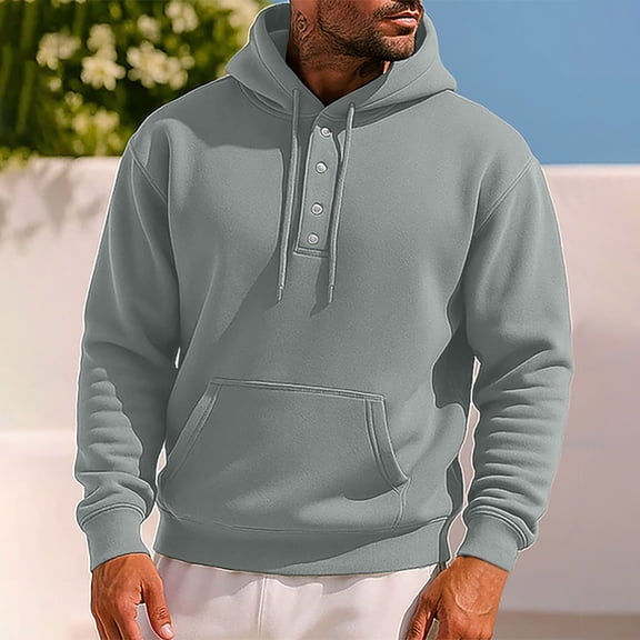 DPTALR George Men's Fashionable Casual,Button Hooded,Sweatshirt,Gray,Big and Tall Men M