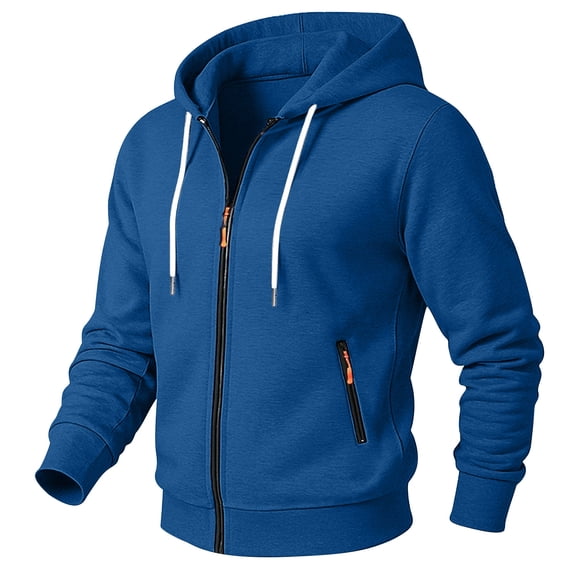 DPTALR Men's Fashionable Zip-Up Hoodie with Arm Pocket,Blue,XXXL