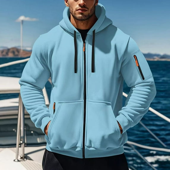 DPTALR Men's Fleece Hoodie Casual Long Sleeve Zipper Pullover Sweatshirts Light Blue Big and Tall Men S