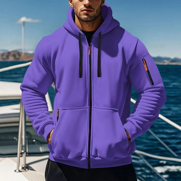 DPTALR George Men's Fleece Hoodie Casual Long Sleeve Zipper Pullover Sweatshirts Purple Big and Tall Men XXXL