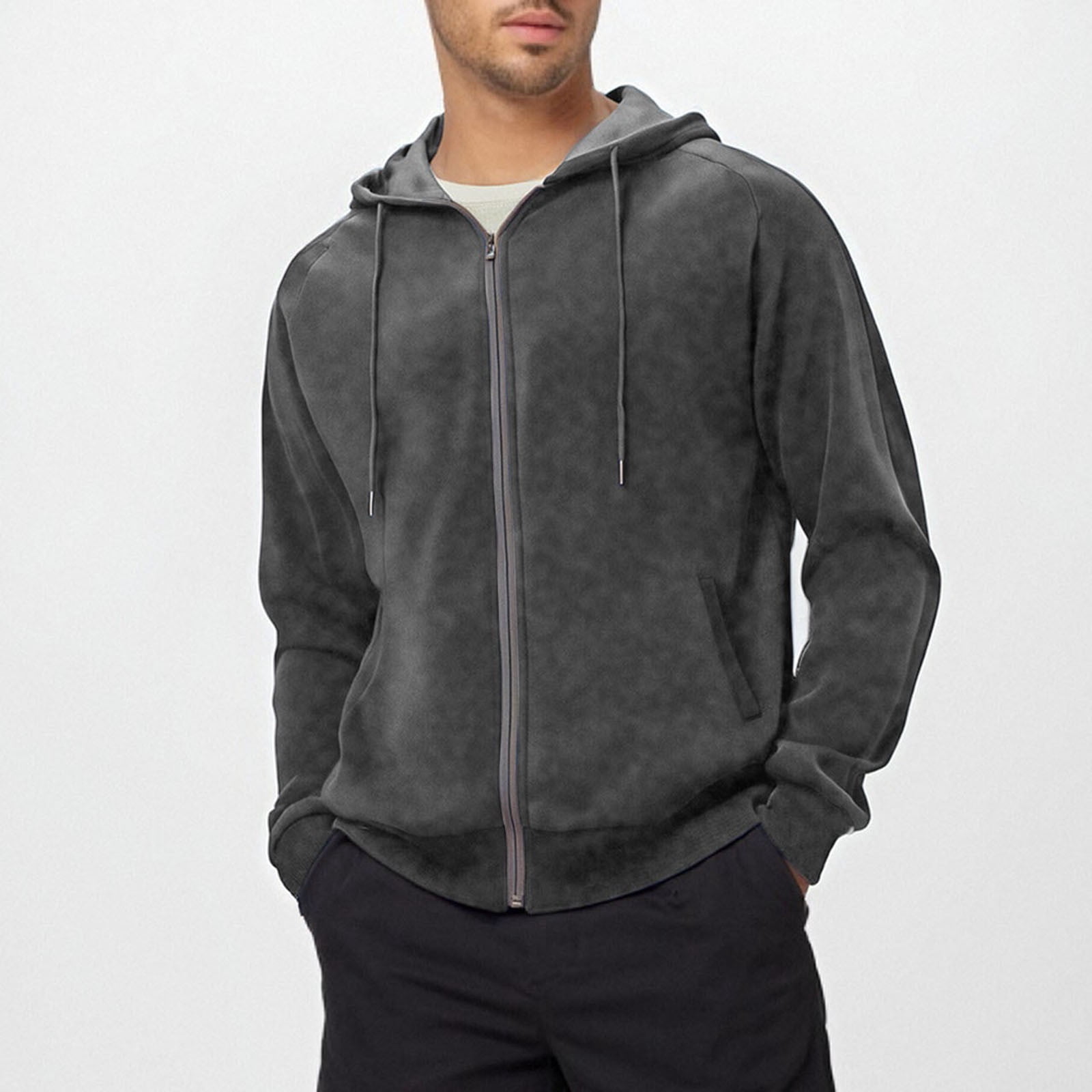 DPTALR Men's Fleece Sherpa Lined Hoodies,Heavyweight Full Zip,Dark