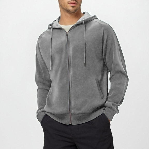 DPTALR George Men's Fleece Sherpa Lined Hoodies,Heavyweight Full Zip,Gray,Big and Tall Men L