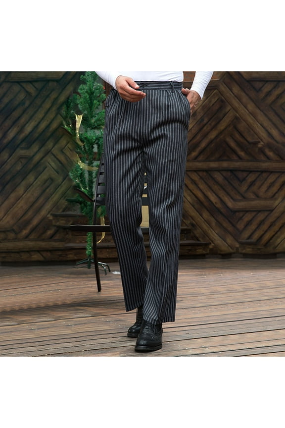 Men's Formal Striped Dress Pants, Slim Fit, Flat Front, Office Business Trousers, Black Big and Tall Men XXXL