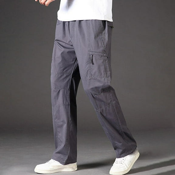 DPTALR George Men's Full Elastic Waist Cargo Pants，Loose Fit Lightweight Workwear Pull-On Style,Dark Gray,Big and Tall Men M