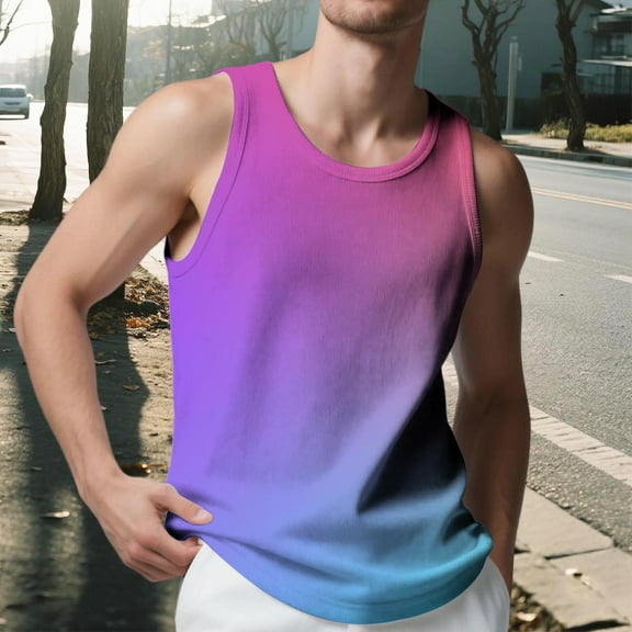 DPTALR George Men's Gradient Color Tank Top Soft Workout Gym Muscle Tees Fitness Bodybuilding Sleeveless T Shirt Hot Pink Big and Tall Men M