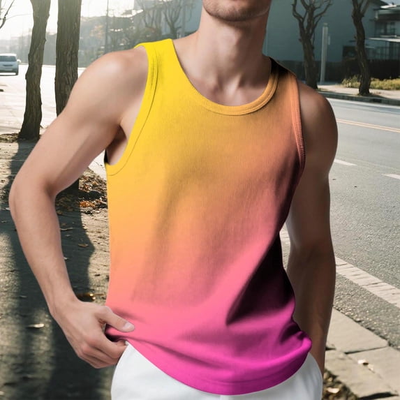DPTALR Men's Gradient Color Tank Top Soft Workout Gym Muscle Tees Fitness Bodybuilding Sleeveless T Shirt Light Blue Big and Tall Men XXXXL