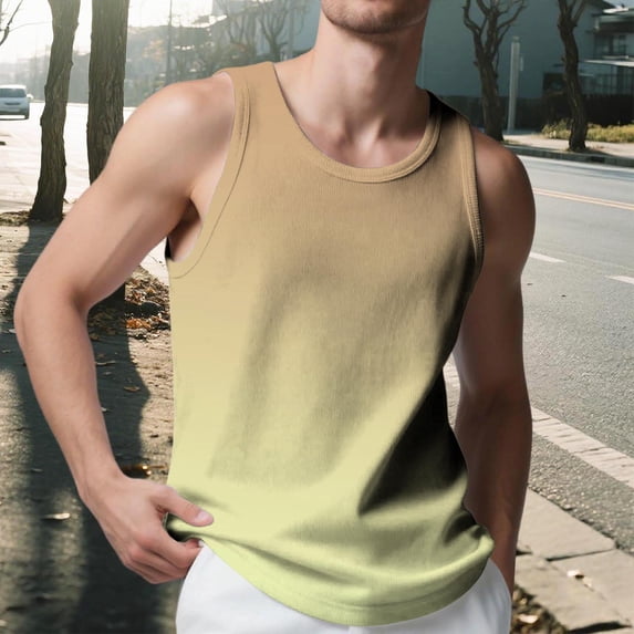 DPTALR Men's Gradient Color Tank Top Soft Workout Gym Muscle Tees Fitness Bodybuilding Sleeveless T Shirt Orange Big and Tall Men L
