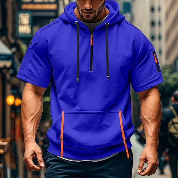 DPTALR George Men's Hoodie Casual Long Sleeve 1/4 Zipper Pullover Sweatshirts BlueBig and Tall Men L