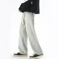 thumbnail image 1 of DPTALR Men's Jeans Pants Fashion Solid Color Drawstring Elastic Waist Loose Comfy Wide Leg Trouser Denim Beige Big and Tall Men M, 1 of 1