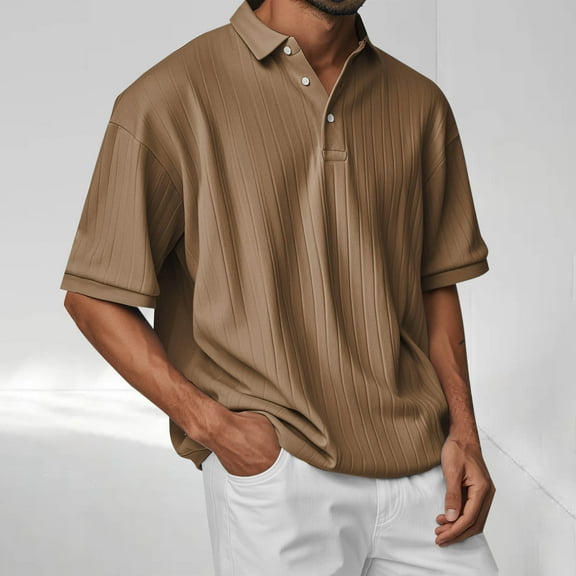 DPTALR George Men's Knit Shirts,Short Sleeve Ribbed,Lightweight Casual Golf Shirts for Summer,Brown,Big and Tall Men S