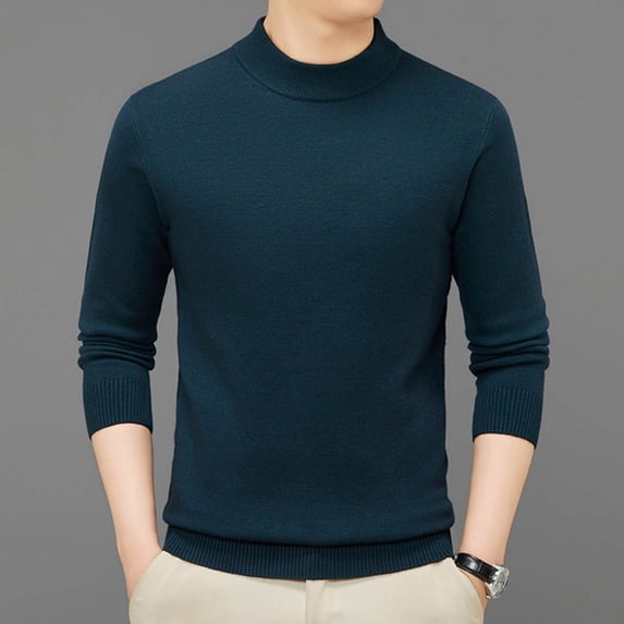 DPTALR Men's Knitted Pullover Sweater Casual Mock Turtleneck Raglan Sweater #Dark Blue Big and Tall M