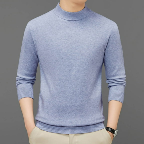 DPTALR George Men's Knitted Pullover Sweater - Casual Mock Turtleneck Raglan Sweater #Light Blue Big and Tall L