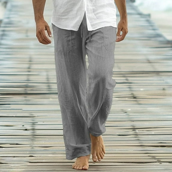 DPTALR Men's Leisure Drawstring Straight Tube Beach Trousers with Pockets, Fashion Design, Gray Big and Tall Men XXXL